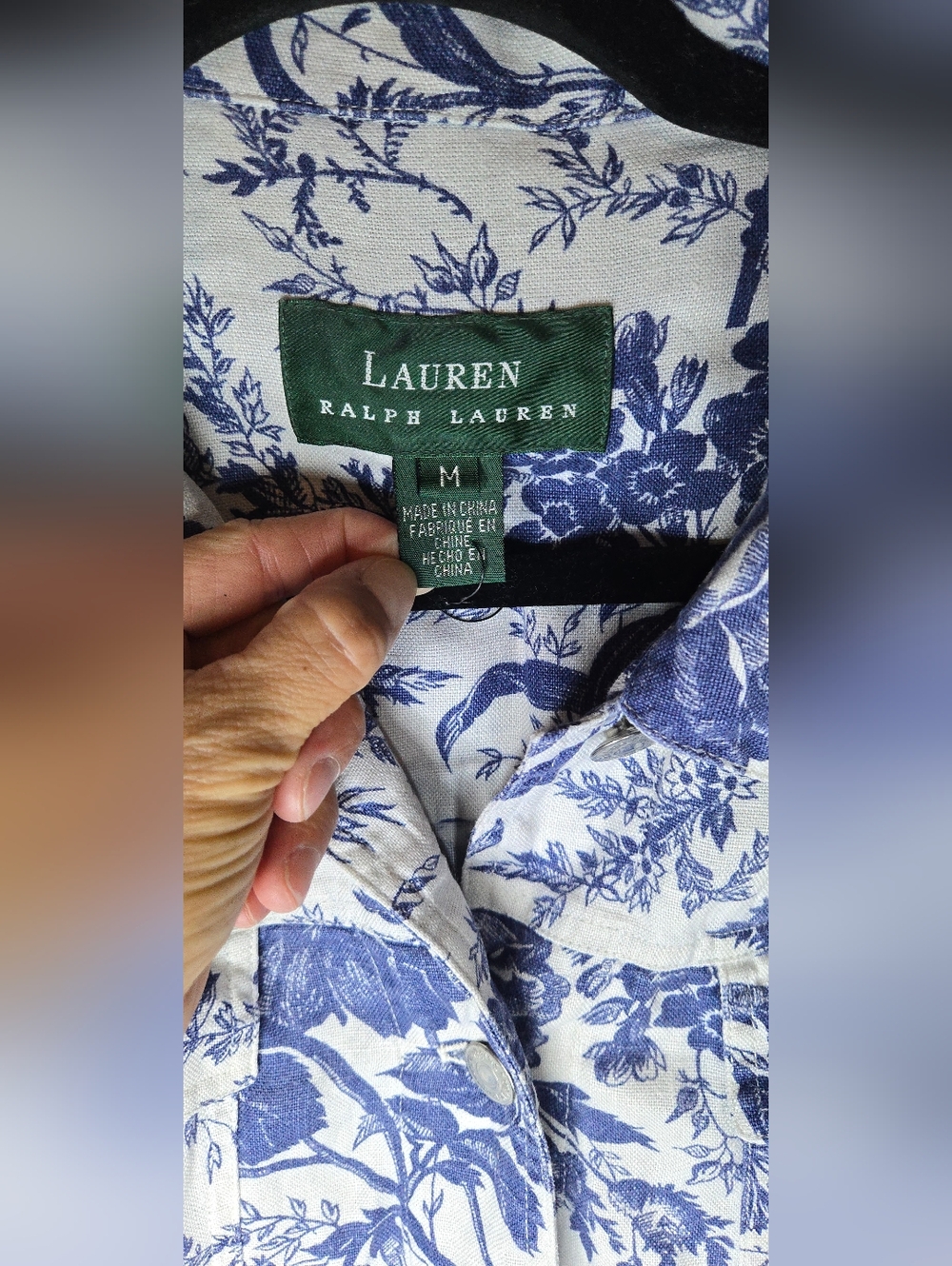 Lauren Ralph Lauren 100% Linen Lightweight White Blue Floral Crop Jacket Medium - Picture 3 of 7